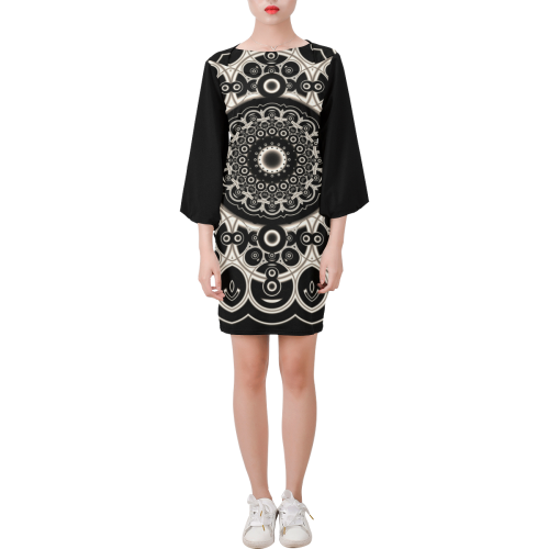 Black Lace (with black sleeves) Bell Sleeve Dress (Model D52)