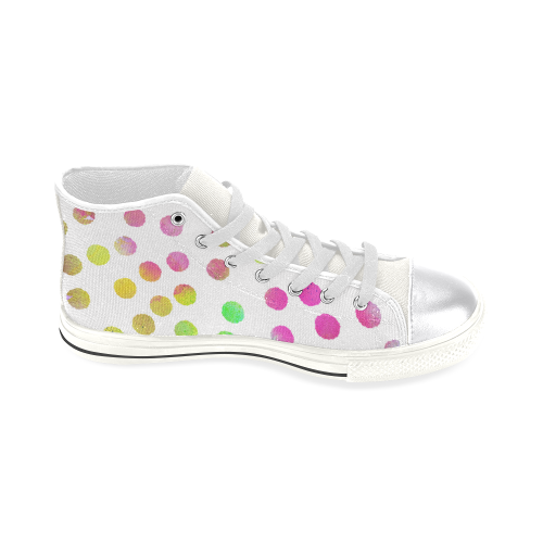 Multicolor Dots White. Inspired by the Magic Island of Gotland. Women's Classic High Top Canvas Shoes (Model 017)