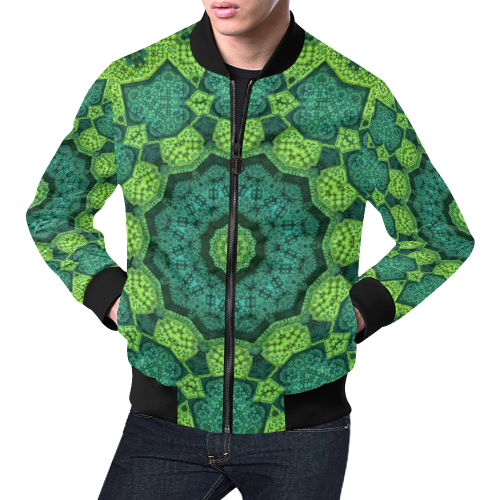 Green Theme Mandala All Over Print Bomber Jacket for Men/Large Size (Model H19)