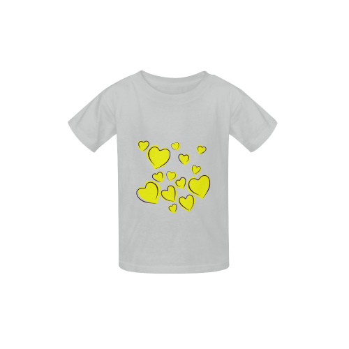 Yellow Hearts Floating Together on Gray Kid's  Classic T-shirt (Model T22)