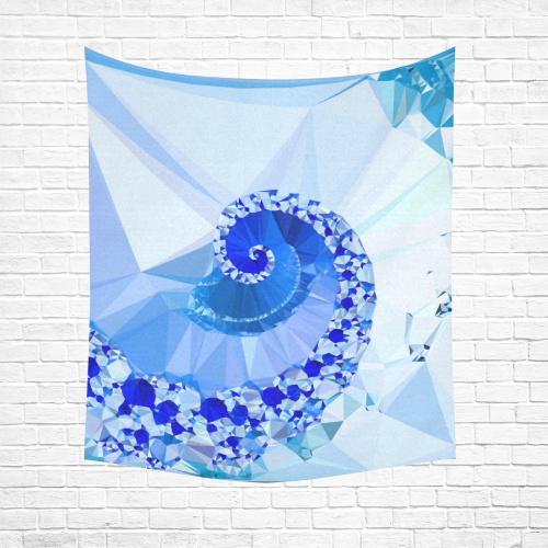 Blue White Geometric Fractal Art Cotton Linen Wall Tapestry 51"x 60"