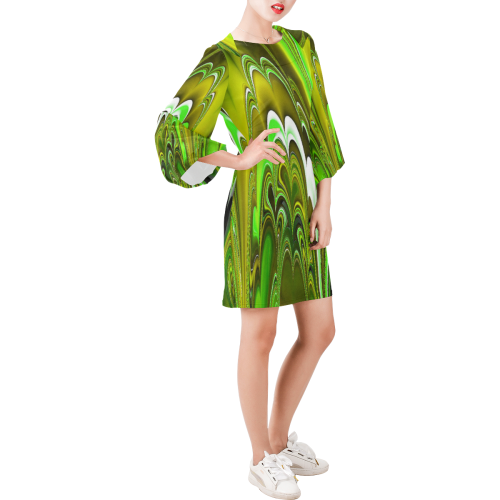 marbled fractal 417C by JamColors Bell Sleeve Dress (Model D52)