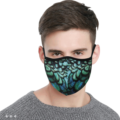 blue feathered peacock animal print design community face mask 3D Mouth Mask (15 Filters Included) (Model M03) (Non-medical Products)