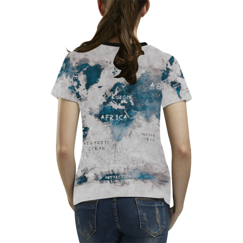 world map OCEANS and continents All Over Print T-shirt for Women/Large Size (USA Size) (Model T40)