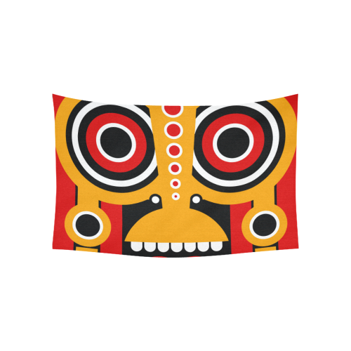 Red Yellow Tiki Tribal Cotton Linen Wall Tapestry 60"x 40"