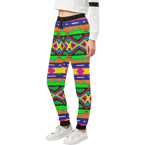 Distorted colorful shapes and stripes Unisex All Over Print Sweatpants (Model L11)