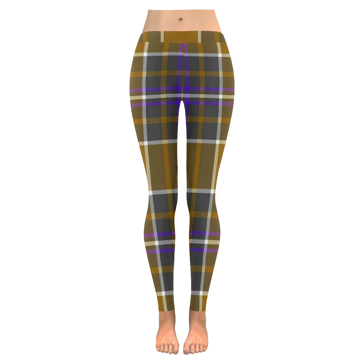 Women's Tartan Check Print Leggings - Full Length Stretch Viscose/Elastane, Sizes 8-16