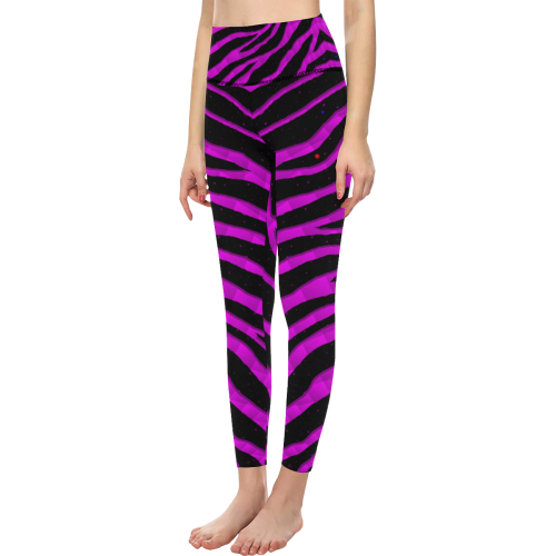 Ripped SpaceTime Stripes - Pink Women's All Over Print High-Waisted Leggings (Model L36)