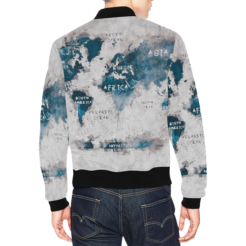 world map OCEANS and continents All Over Print Bomber Jacket for Men/Large Size (Model H19)