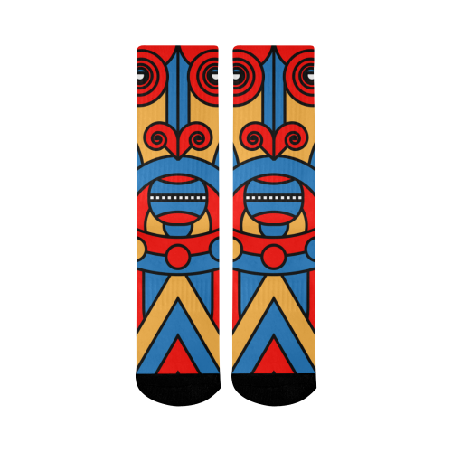 Aztec Maasai Lion Tribal Mid-Calf Socks (Black Sole)