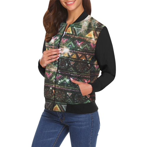 Native American Ornaments Watercolor Galaxy Patter All Over Print Bomber Jacket for Women (Model H19)