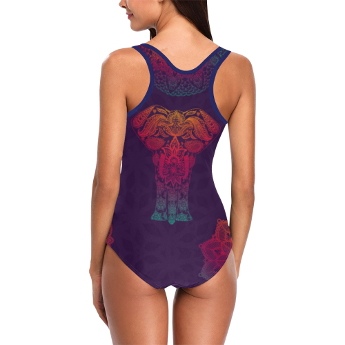 Colorful Elephant Mandala Vest One Piece Swimsuit (Model S04)
