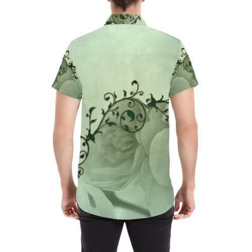 Wonderful flowers, soft green colors Men's All Over Print Short Sleeve Shirt/Large Size (Model T53)