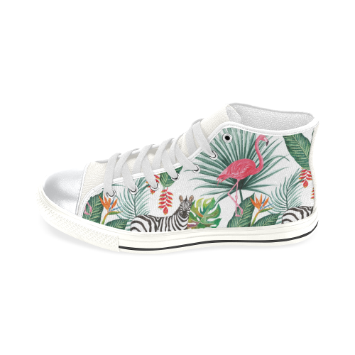 Awesome Flamingo And Zebra High Top Canvas Shoes for Kid (Model 017)