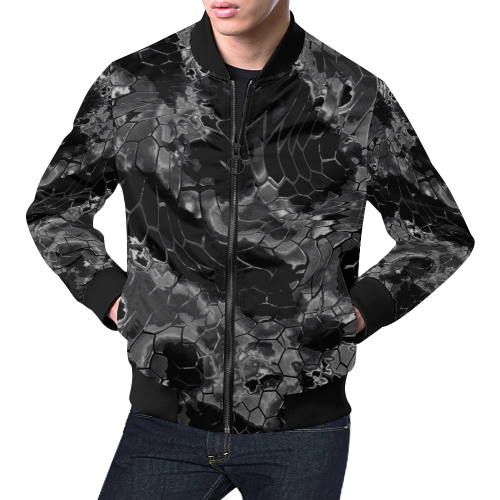 night dragon reptile scales pattern camouflage in dark gray and black All Over Print Bomber Jacket for Men/Large Size (Model H19)