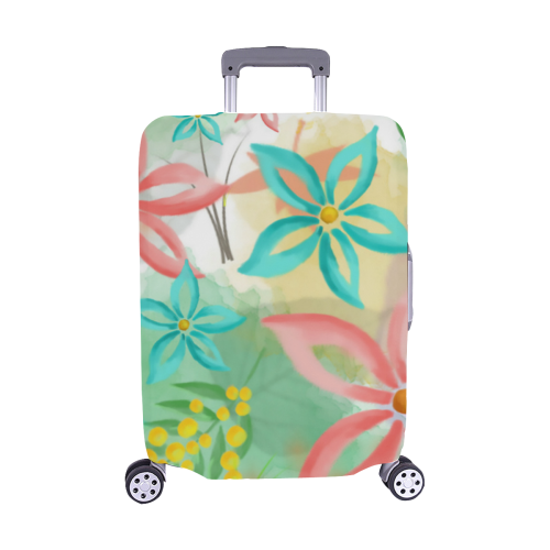 Flower Pattern - coral pink, teal green, yellow Luggage Cover/Medium 22"-25"