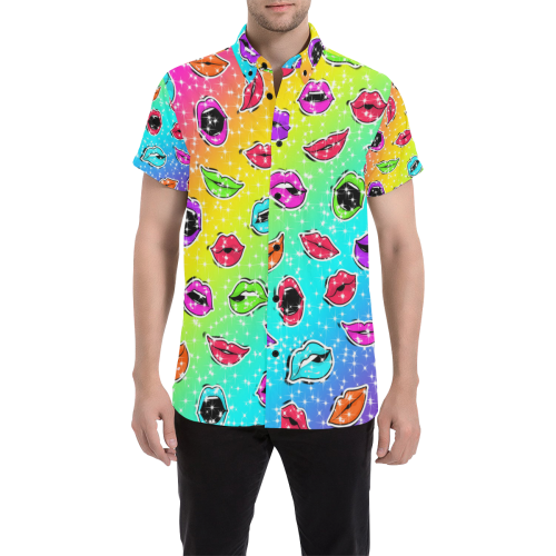 Women Sexy Hot Lips Comic - Colorful Pattern 1 Men's All Over Print Short Sleeve Shirt (Model T53)