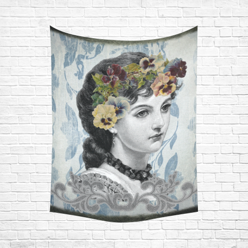 Vintage Lady Cotton Linen Wall Tapestry 60"x 80"
