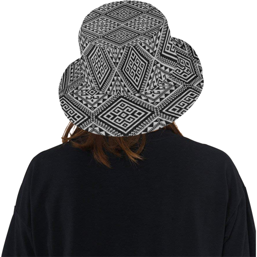 Geometric Folklore Diamonds Ethno Pattern black All Over Print Bucket Hat