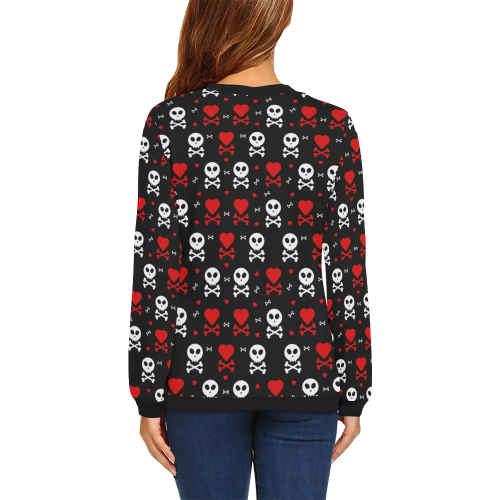 Skull and Crossbones All Over Print Crewneck Sweatshirt for Women (Model H18)