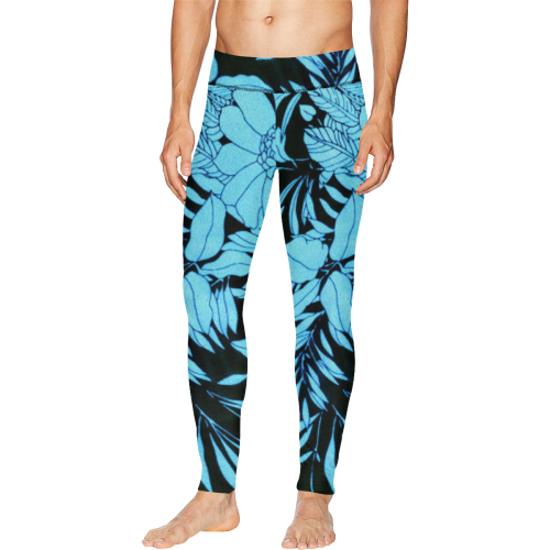 blue floral watercolor abstract Men's All Over Print Leggings (Model L38)