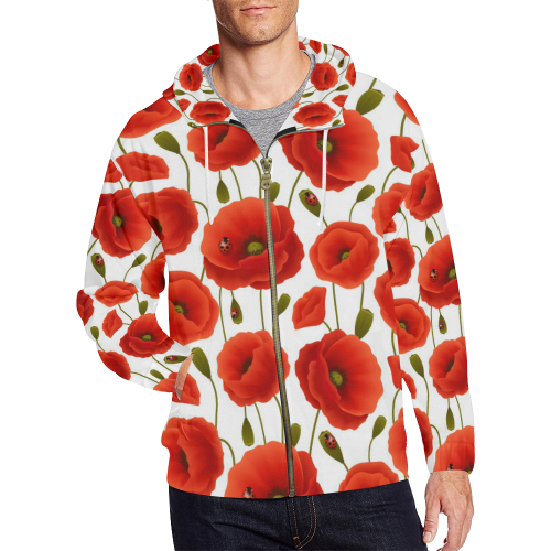 Poppy Pattern All Over Print Full Zip Hoodie for Men/Large Size (Model H14)
