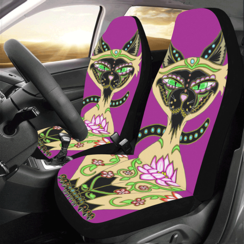 Siamese Cat Sugar Skull Fuschia Car Seat Covers (Set of 2)