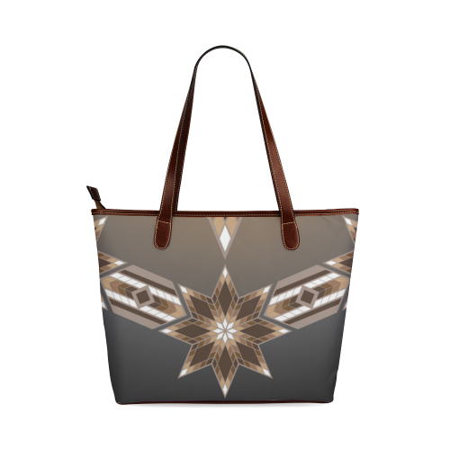 Morning Stars Circle Brown Shoulder Tote Bag (Model 1646)