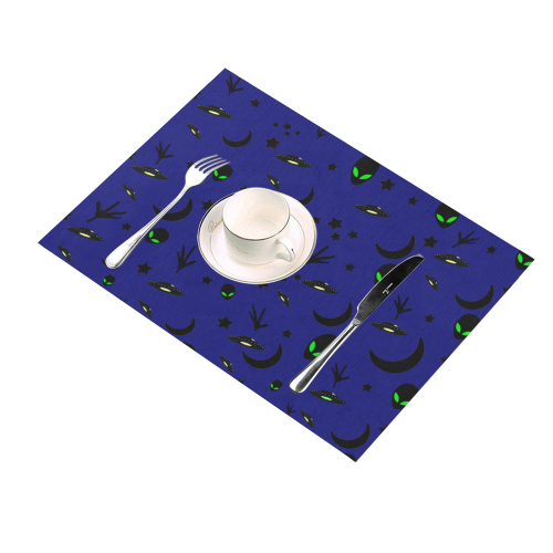 Alien Flying Saucers Stars Pattern Placemat 14’’ x 19’’ (Set of 2)