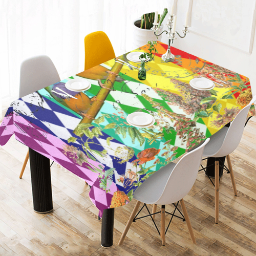 Harlequin Birds Cotton Linen Tablecloth 52"x 70"