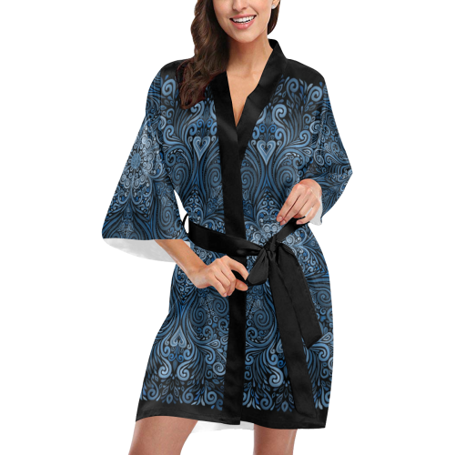 Blue Mandala Ornate Pattern 3D effect Kimono Robe
