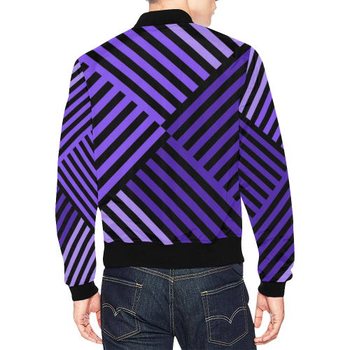 Purple Diagonal Striped Pattern All Over Print Bomber Jacket for Men (Model H19)