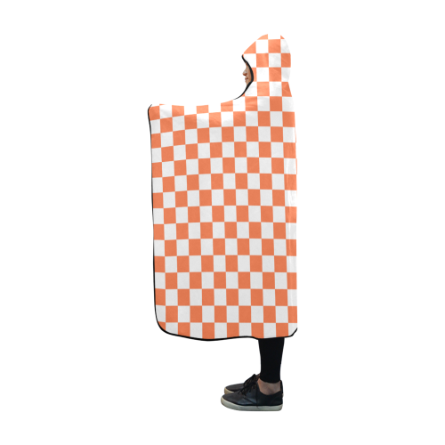 Living Coral Color Checkerboard Hooded Blanket 60''x50''