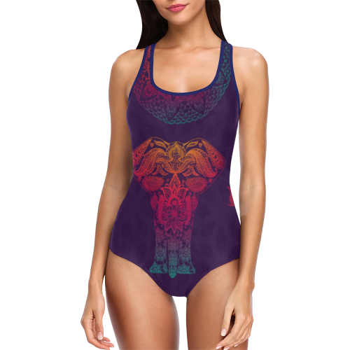 Colorful Elephant Mandala Vest One Piece Swimsuit (Model S04)