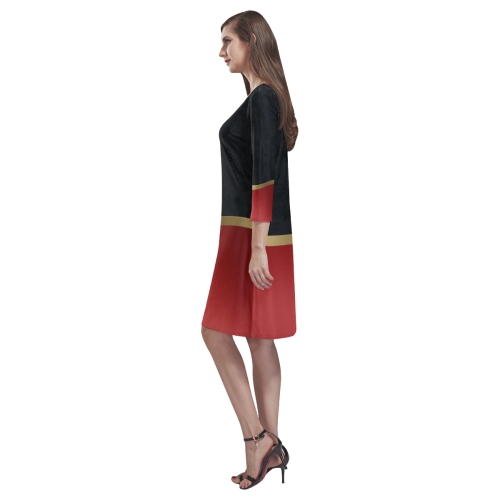 Black Red Gold Elegance Rhea Loose Round Neck Dress(Model D22)