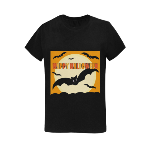 Happy Halloween Flying Bats Women's T-Shirt in USA Size (Two Sides Printing)