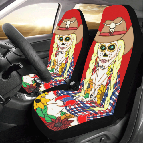 Cowgirl Sugar Skull Red Car Seat Covers (Set of 2)