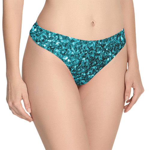 Beautiful Aqua blue glitter sparkles Women's All Over Print Thongs (Model L30)