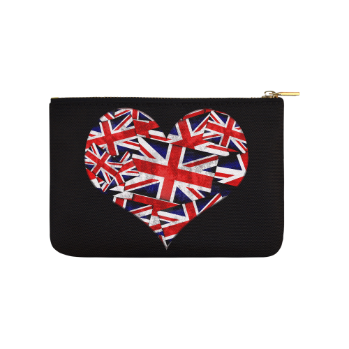 Union Jack British UK Flag Heart Black Carry-All Pouch 9.5''x6''