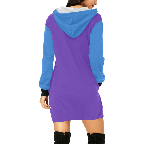 Basic Purple and Blue Solid Colors All Over Print Hoodie Mini Dress (Model H27)