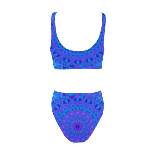 Blue Mandala Sport Top & High-Waisted Bikini Swimsuit (Model S07)