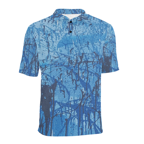 Blue splatters Men's All Over Print Polo Shirt (Model T55)