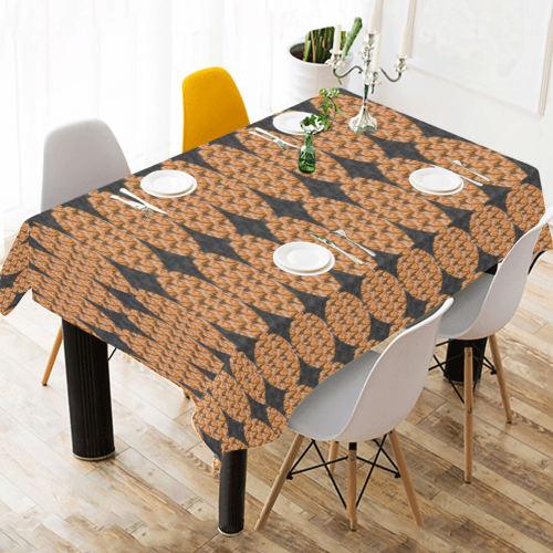 Artistic Harlequin Modern Tan Black Cotton Linen Tablecloth 52"x 70"