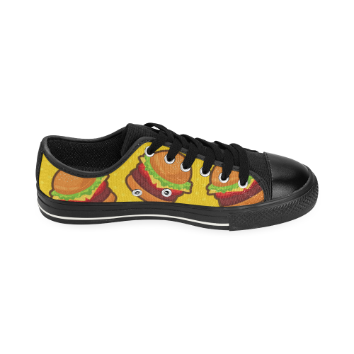 zapato de niño con un divertido diseño de hamburguesas Low Top Canvas Shoes for Kid (Model 018)