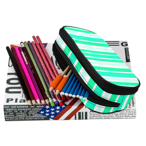 Summer Greens Stripes Pencil Pouch/Large (Model 1680)