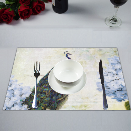 blue peacock and hydrangea Placemat 14’’ x 19’’ (Set of 4)