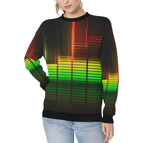 Digital music Women's Rib Cuff Crew Neck Sweatshirt (Model H34)