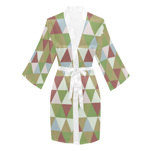 Burgundy Green Blue Abstract Triangles Long Sleeve Kimono Robe