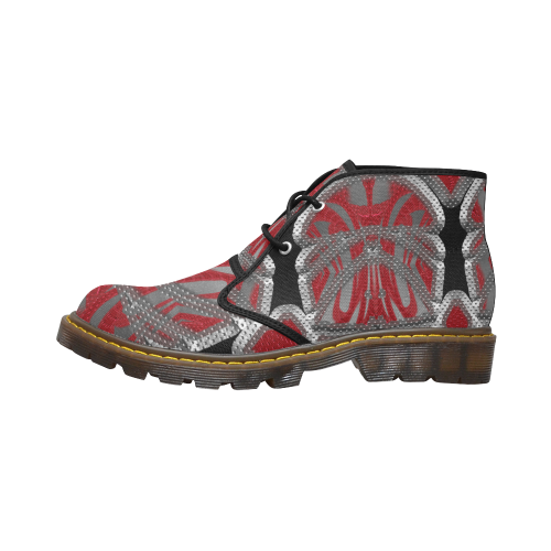 Grey Red Cage Crew Women's Canvas Chukka Boots (Model 2402-1)
