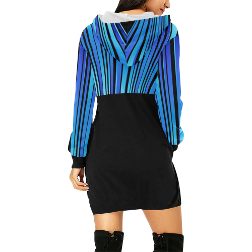 blue stripes All Over Print Hoodie Mini Dress (Model H27)